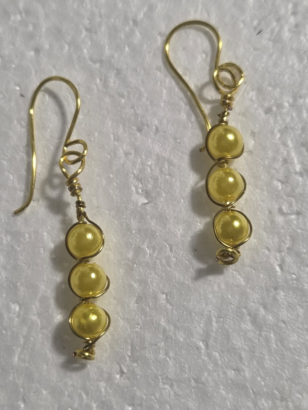 Handcrafted Gold And Yellow Beaded Drop Earrings